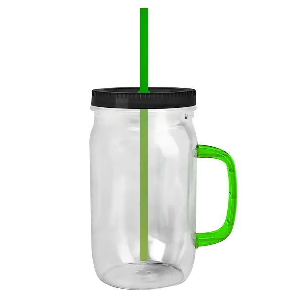27 oz Mason Jar with Handle, straw and screw-on lid. Measurements... from ASI 40480 Koozie Group