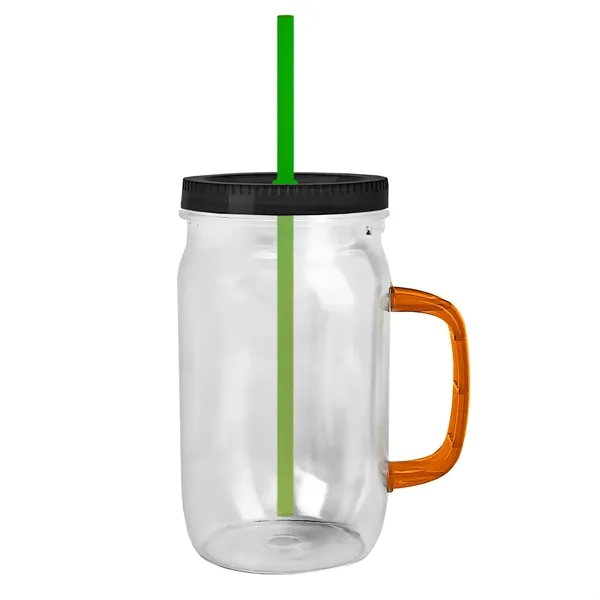 27 oz Mason Jar with Handle, straw and screw-on lid. Measurements... from ASI 40480 Koozie Group