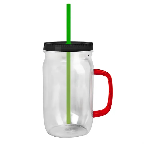 27 oz Mason Jar with Handle, straw and screw-on lid. Measurements... from ASI 40480 Koozie Group