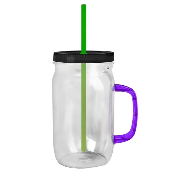 27 oz Mason Jar with Handle, straw and screw-on lid. Measurements... from ASI 40480 Koozie Group