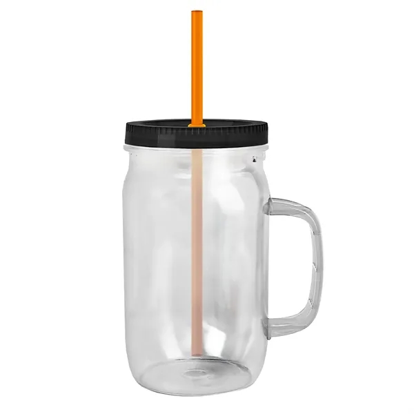 27 oz Mason Jar with Handle, straw and screw-on lid. Measurements... from ASI 40480 Koozie Group