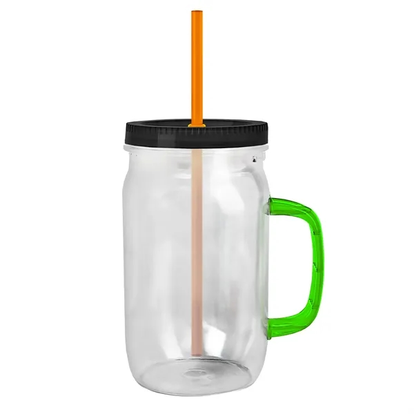 27 oz Mason Jar with Handle, straw and screw-on lid. Measurements... from ASI 40480 Koozie Group