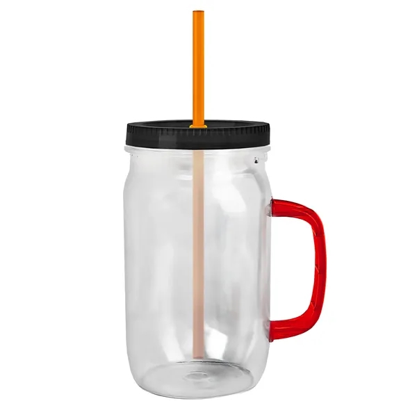 27 oz Mason Jar with Handle, straw and screw-on lid. Measurements... from ASI 40480 Koozie Group