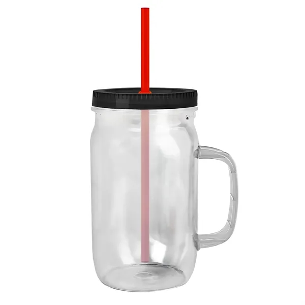 27 oz Mason Jar with Handle, straw and screw-on lid. Measurements... from ASI 40480 Koozie Group