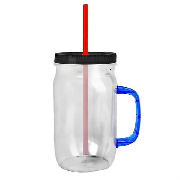 27 oz Mason Jar with Handle, straw and screw-on lid. Measurements... from ASI 40480 Koozie Group