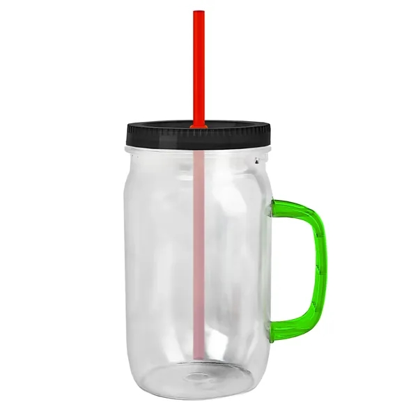 27 oz Mason Jar with Handle, straw and screw-on lid. Measurements... from ASI 40480 Koozie Group