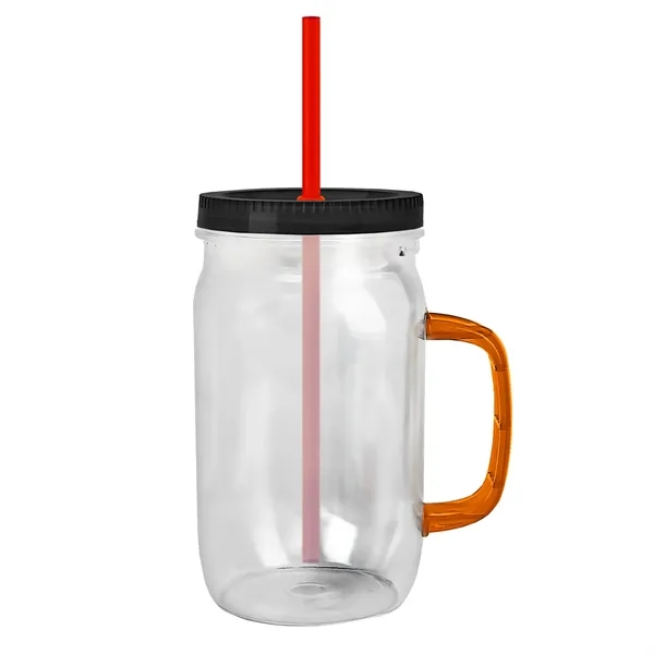 27 oz Mason Jar with Handle, straw and screw-on lid. Measurements... from ASI 40480 Koozie Group