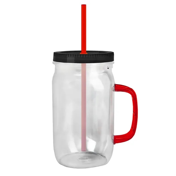 27 oz Mason Jar with Handle, straw and screw-on lid. Measurements... from ASI 40480 Koozie Group