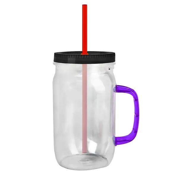 27 oz Mason Jar with Handle, straw and screw-on lid. Measurements... from ASI 40480 Koozie Group