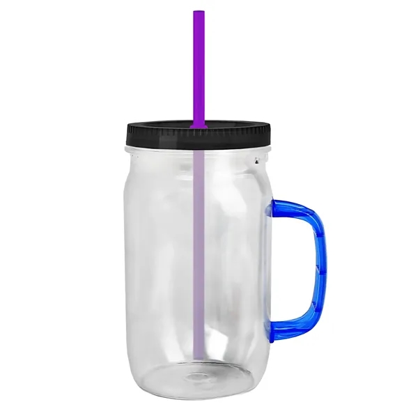 27 oz Mason Jar with Handle, straw and screw-on lid. Measurements... from ASI 40480 Koozie Group
