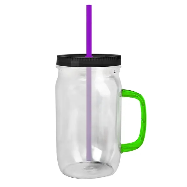 27 oz Mason Jar with Handle, straw and screw-on lid. Measurements... from ASI 40480 Koozie Group