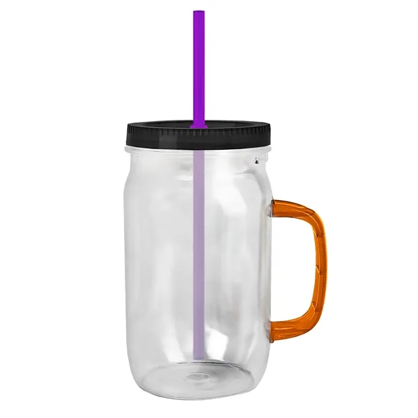 27 oz Mason Jar with Handle, straw and screw-on lid. Measurements... from ASI 40480 Koozie Group