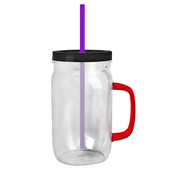 27 oz Mason Jar with Handle, straw and screw-on lid. Measurements... from ASI 40480 Koozie Group