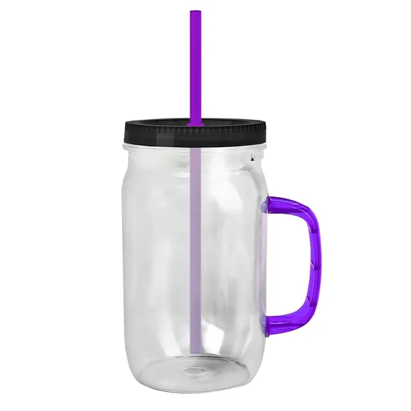 27 oz Mason Jar with Handle, straw and screw-on lid. Measurements... from ASI 40480 Koozie Group
