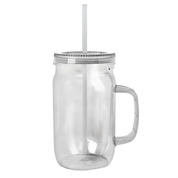 27 oz Mason Jar with Handle, straw and screw-on lid. Measurements... from ASI 40480 Koozie Group