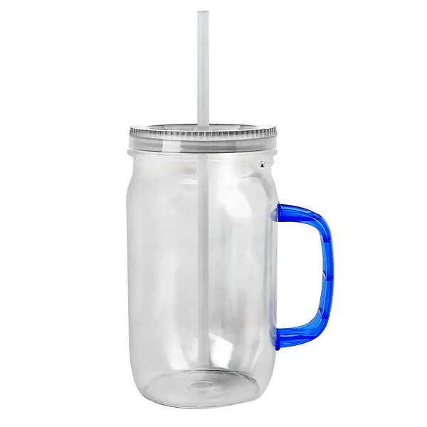 27 oz Mason Jar with Handle, straw and screw-on lid. Measurements... from ASI 40480 Koozie Group