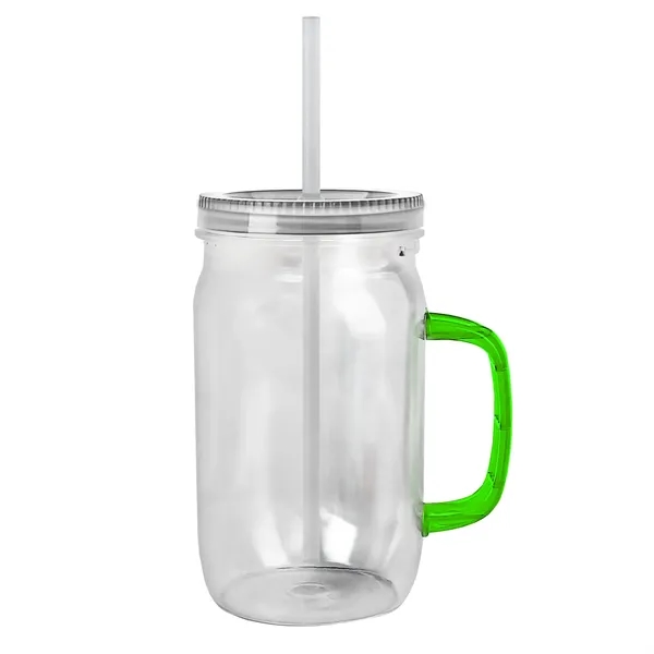 27 oz Mason Jar with Handle, straw and screw-on lid. Measurements... from ASI 40480 Koozie Group
