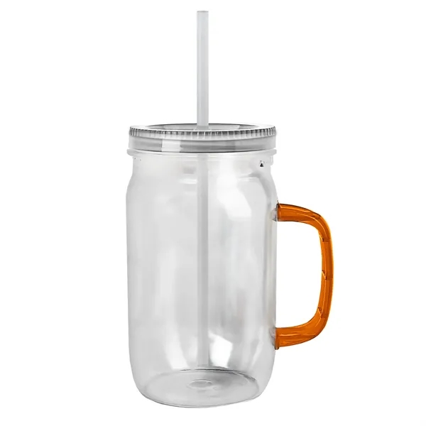 27 oz Mason Jar with Handle, straw and screw-on lid. Measurements... from ASI 40480 Koozie Group