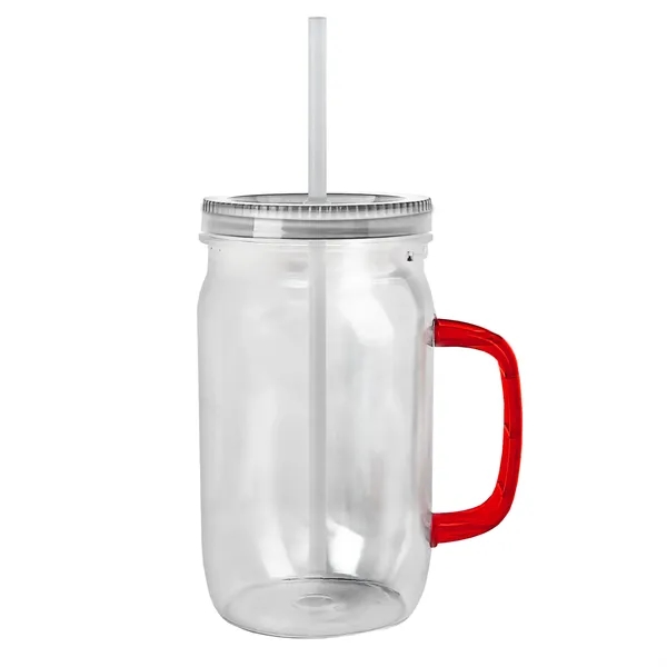 27 oz Mason Jar with Handle, straw and screw-on lid. Measurements... from ASI 40480 Koozie Group