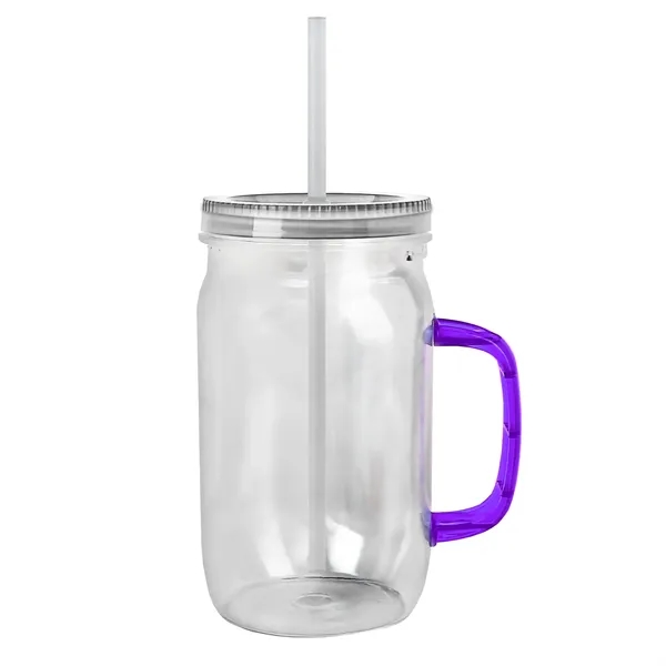 27 oz Mason Jar with Handle, straw and screw-on lid. Measurements... from ASI 40480 Koozie Group