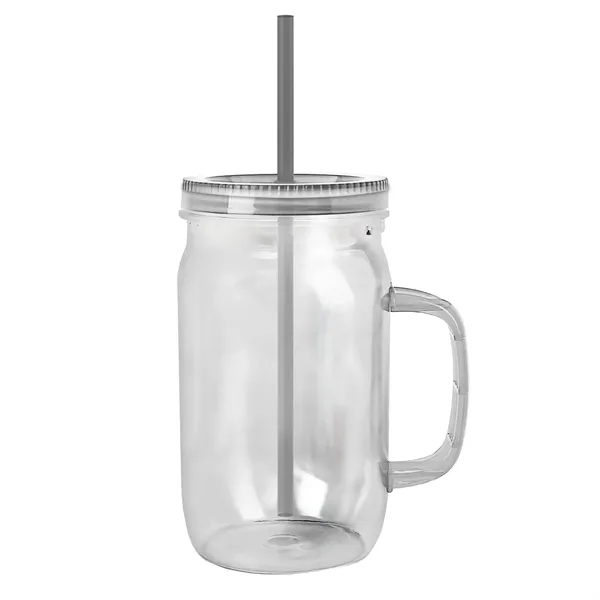 27 oz Mason Jar with Handle, straw and screw-on lid. Measurements... from ASI 40480 Koozie Group