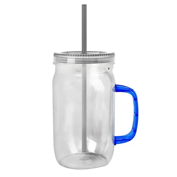 27 oz Mason Jar with Handle, straw and screw-on lid. Measurements... from ASI 40480 Koozie Group
