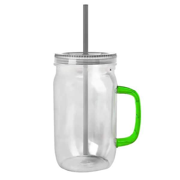 27 oz Mason Jar with Handle, straw and screw-on lid. Measurements... from ASI 40480 Koozie Group