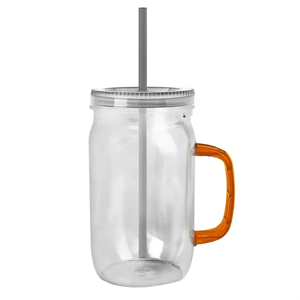 27 oz Mason Jar with Handle, straw and screw-on lid. Measurements... from ASI 40480 Koozie Group