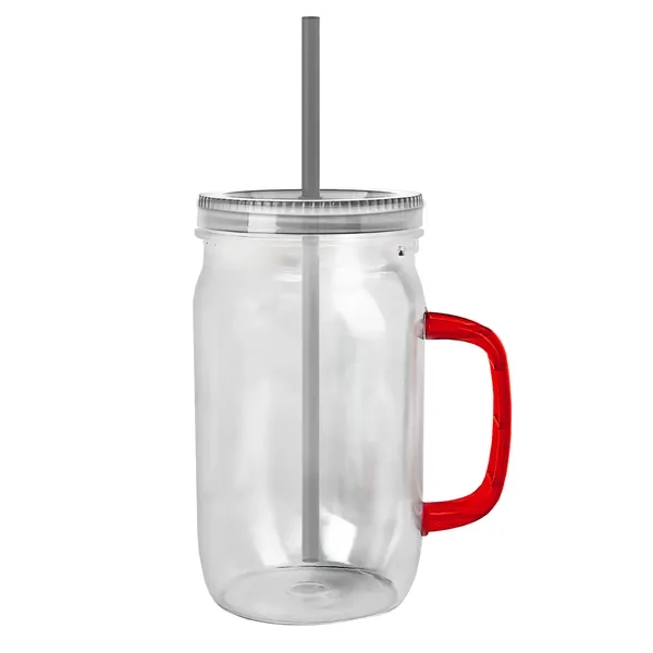27 oz Mason Jar with Handle, straw and screw-on lid. Measurements... from ASI 40480 Koozie Group