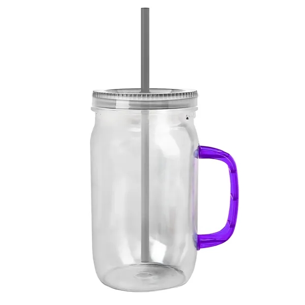 27 oz Mason Jar with Handle, straw and screw-on lid. Measurements... from ASI 40480 Koozie Group