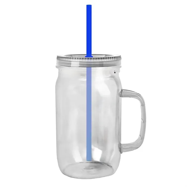 27 oz Mason Jar with Handle, straw and screw-on lid. Measurements... from ASI 40480 Koozie Group