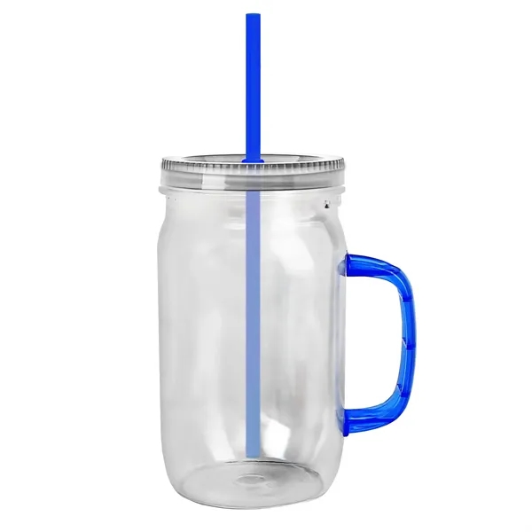 27 oz Mason Jar with Handle, straw and screw-on lid. Measurements... from ASI 40480 Koozie Group