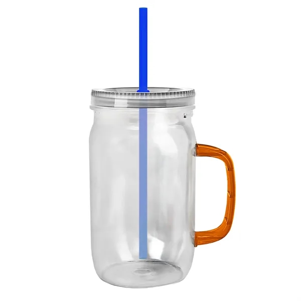 27 oz Mason Jar with Handle, straw and screw-on lid. Measurements... from ASI 40480 Koozie Group