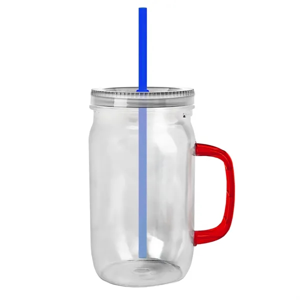 27 oz Mason Jar with Handle, straw and screw-on lid. Measurements... from ASI 40480 Koozie Group