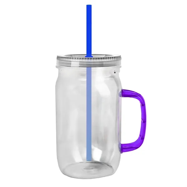 27 oz Mason Jar with Handle, straw and screw-on lid. Measurements... from ASI 40480 Koozie Group