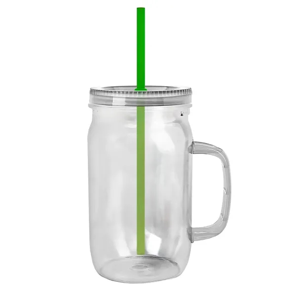 27 oz Mason Jar with Handle, straw and screw-on lid. Measurements... from ASI 40480 Koozie Group