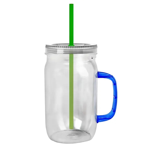 27 oz Mason Jar with Handle, straw and screw-on lid. Measurements... from ASI 40480 Koozie Group