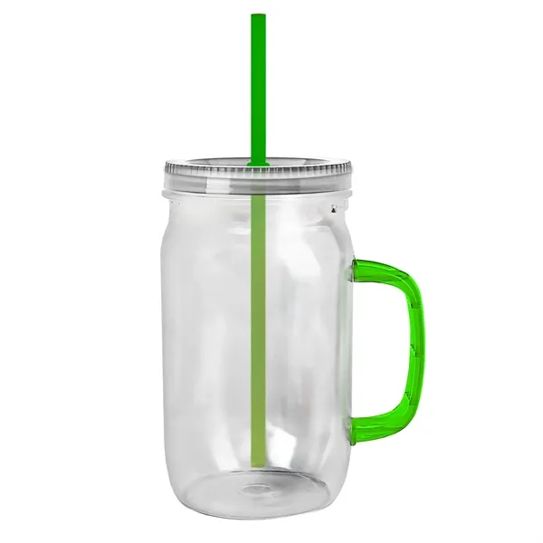 27 oz Mason Jar with Handle, straw and screw-on lid. Measurements... from ASI 40480 Koozie Group