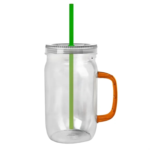 27 oz Mason Jar with Handle, straw and screw-on lid. Measurements... from ASI 40480 Koozie Group