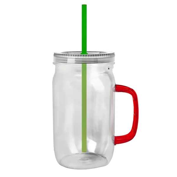 27 oz Mason Jar with Handle, straw and screw-on lid. Measurements... from ASI 40480 Koozie Group