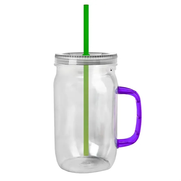 27 oz Mason Jar with Handle, straw and screw-on lid. Measurements... from ASI 40480 Koozie Group
