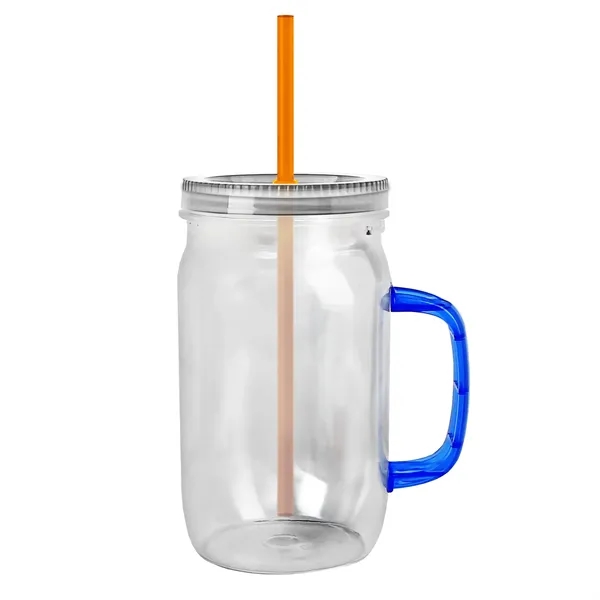 27 oz Mason Jar with Handle, straw and screw-on lid. Measurements... from ASI 40480 Koozie Group