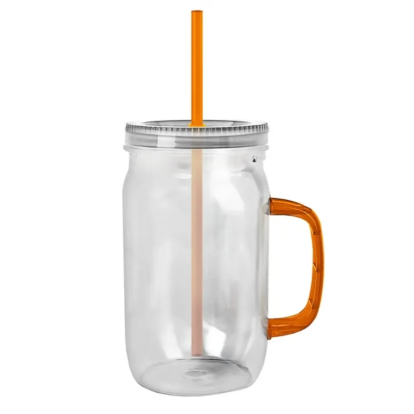 27 oz Mason Jar with Handle, straw and screw-on lid. Measurements... from ASI 40480 Koozie Group