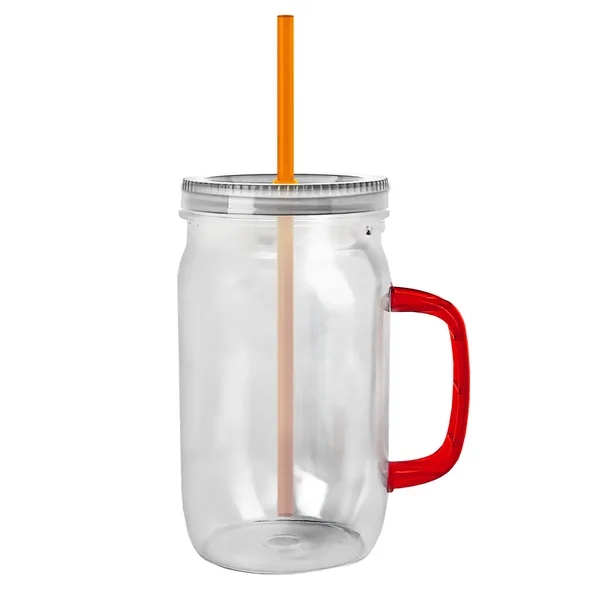 27 oz Mason Jar with Handle, straw and screw-on lid. Measurements... from ASI 40480 Koozie Group