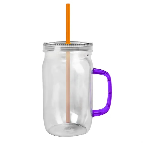 27 oz Mason Jar with Handle, straw and screw-on lid. Measurements... from ASI 40480 Koozie Group