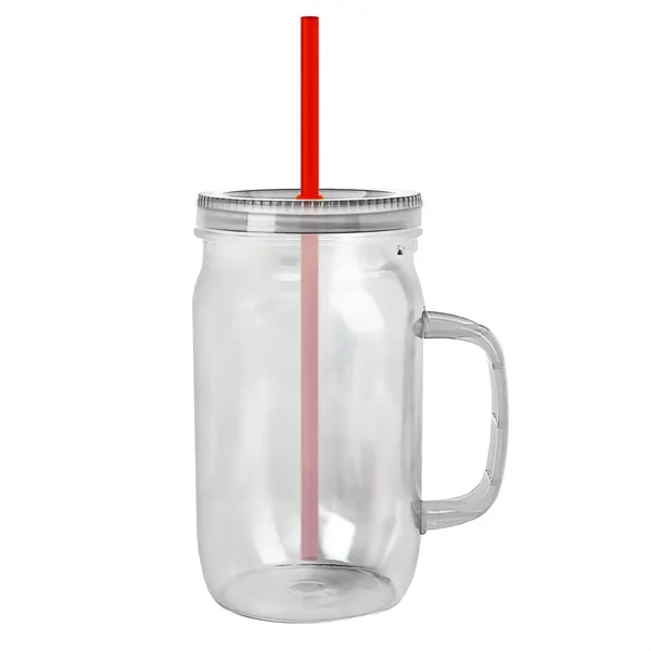 27 oz Mason Jar with Handle, straw and screw-on lid. Measurements... from ASI 40480 Koozie Group