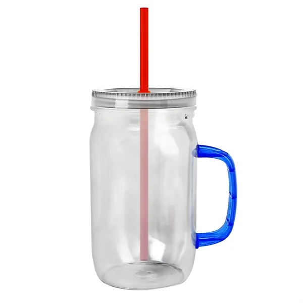 27 oz Mason Jar with Handle, straw and screw-on lid. Measurements... from ASI 40480 Koozie Group
