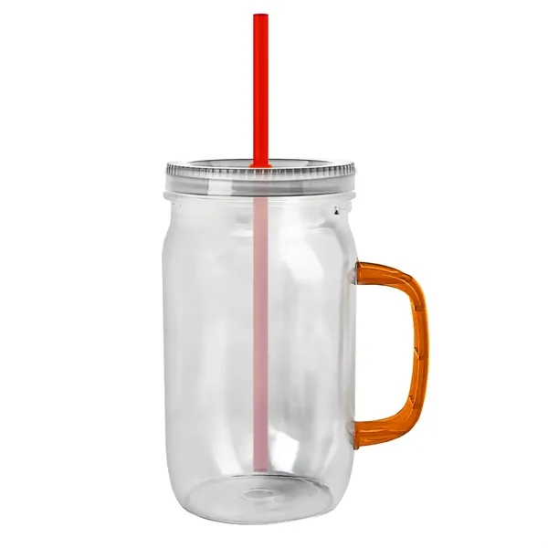 27 oz Mason Jar with Handle, straw and screw-on lid. Measurements... from ASI 40480 Koozie Group