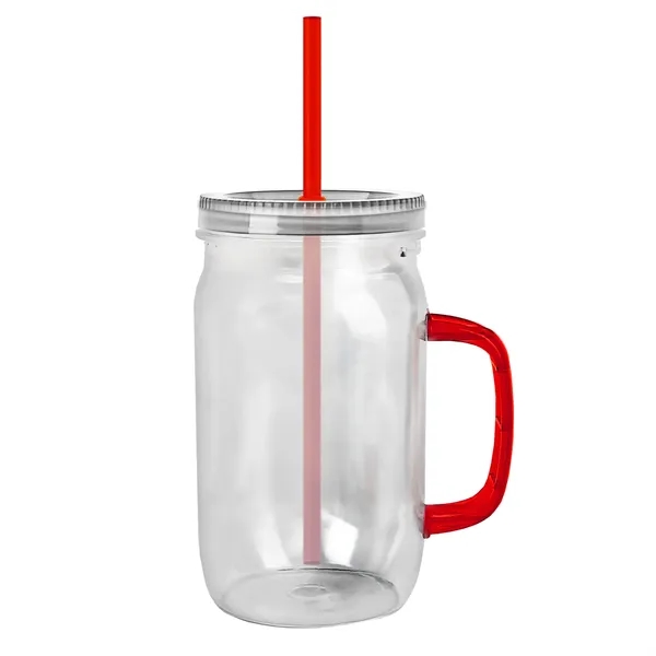 27 oz Mason Jar with Handle, straw and screw-on lid. Measurements... from ASI 40480 Koozie Group