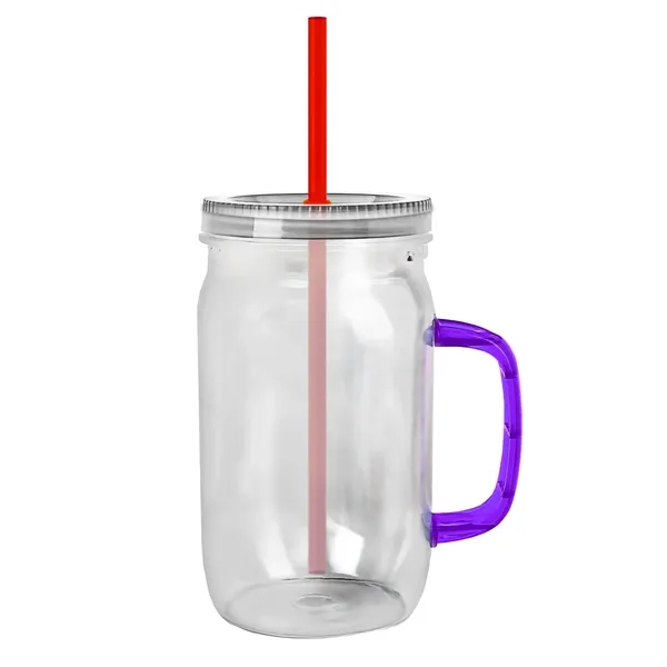 27 oz Mason Jar with Handle, straw and screw-on lid. Measurements... from ASI 40480 Koozie Group